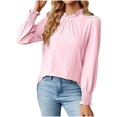 thumbnail image 1 of IROINNID Économies Polyester T-Shirt à Manches Longues pour Femmes Loisirs Col Rond Profond Uni Blouse Chemise Haut, Pink, 1 of 4