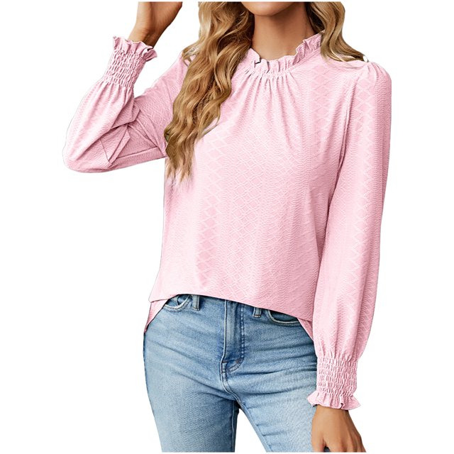 IROINNID Économies Polyester T-Shirt à Manches Longues pour Femmes Loisirs Col Rond Profond Uni Blouse Chemise Haut, Pink