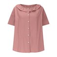 thumbnail image 4 of Blouses pour Femmes Décontractées à Col Rond Boutonnées T-Shirt Basique Confortable Détente Tendance Léger Été Vacances Chemise Douce 2025, 4 of 6