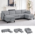 thumbnail image 2 of Puremind 6 Piece Modular Sectional Sofa with Movable Ottoman, U/L Shaped Sectional Couch with Storage, Convertible Sleeper Sofa for Living Room/Apartment, Light Gray, 2 of 6