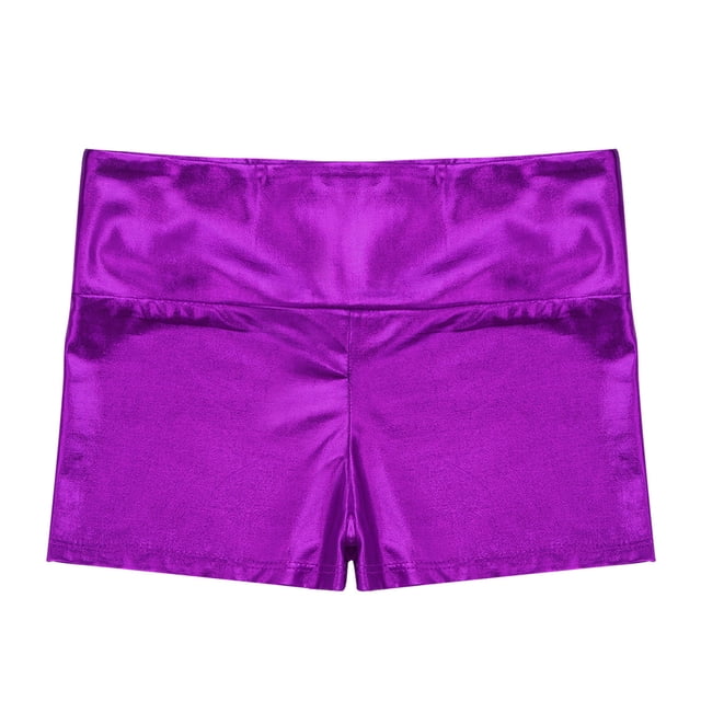 vastwit Girls Shiny Metallic Shorts Gymnastics Dance Shorts Purple 16