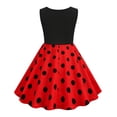 thumbnail image 5 of Huvoen Robes Mignonnes pour Femmes Été Filles Été Rétro Taille Rayure Couleur Unie à Empiècements Manches Volantées Manches Col Rond Robe Rouge 120, 5 of 5