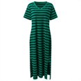 thumbnail image 4 of Kcodviy Robe Droite Évasée à Col en V pour Femmes, Robe Ample à Imprimé Rayé, Robe Midi Froncée, Robes pour Petites Femmes, Robes sous le Genou, Robes d'Été Maxi pour Femmes, 4 of 5