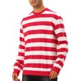 thumbnail image 4 of INSPIRE CHIC Chandails en Molleton pour Hommes Rayures Contrastées Col Rond Manches Longues Coupe Régulière Chandail Chandail en Molleton L Rouge Blanc, 4 of 6