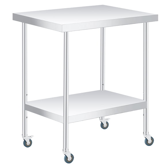 Heavy Duty Stainless Steel Patio Side Table - Outdoor 2-Tier Work Table with Adjustable Undershelf, Lockable Wheels - Durable, Easy to Clean, Multi-Purpose for Garden, Kitchen, Restaurant, Workshop
