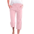 thumbnail image 1 of Timegard Womens Plus Size Pants Capris Cotton Linen Solid Color Casual Loose Cropped Trousers with Pockets, 1 of 5