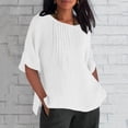 thumbnail image 2 of Olyvenn Chemises en Lin pour Femmes 2025 Basiques Grande Taille Manches 3/4 Hauts Été Décontractés Col Rond Chandail Blouse Tunique T-Shirt Blanc TG, 2 of 4