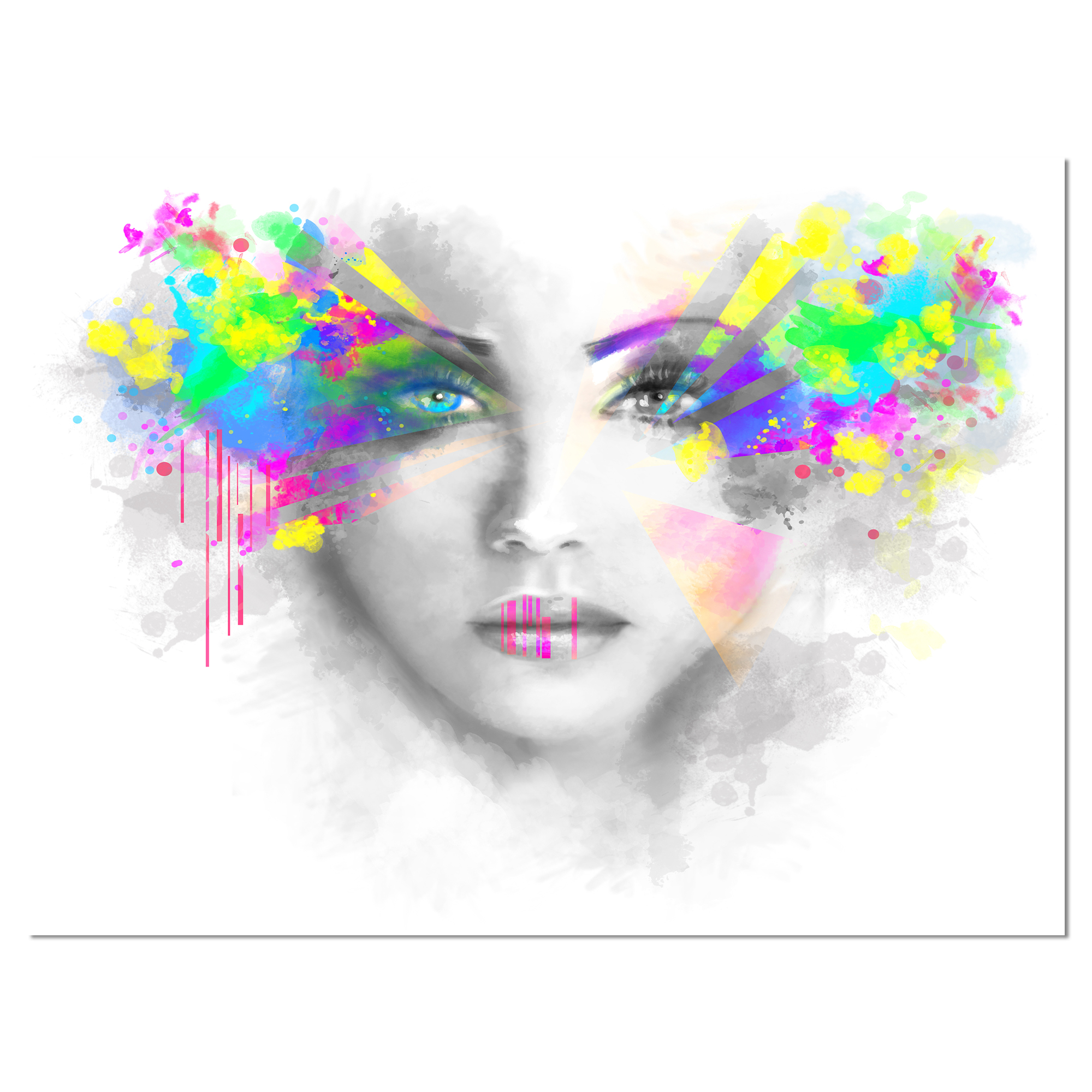 Design Art Gray Woman with Green Flowers Canvas Print