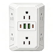 Aqestyerly Multi-Plug Extender with 6 Ac Outlets 4 Usb Ports 2 Usb-C Surge Protector Wall Charger for Home office