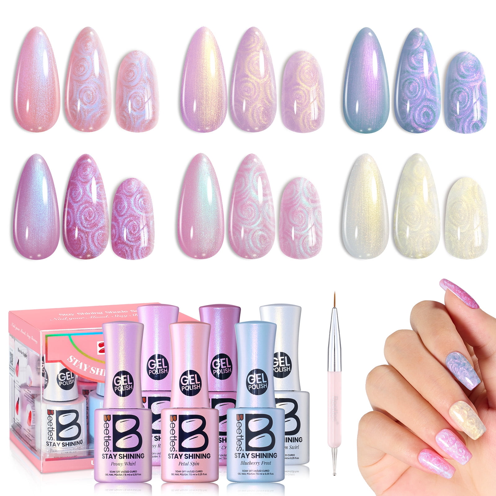 Beetles Stay Shining Collection Gel Nail Polish Set – Pearly Swirl, 1.52 fl oz (6 Colors)