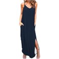 thumbnail image 2 of Robes Grande Taille Mode Femmes Décontractées à Col en V Unies Robes d'Été Sans Manches Robe Chandail Robes de Soirée pour Femmes Élégantes Chic en Liquidation, 2 of 6