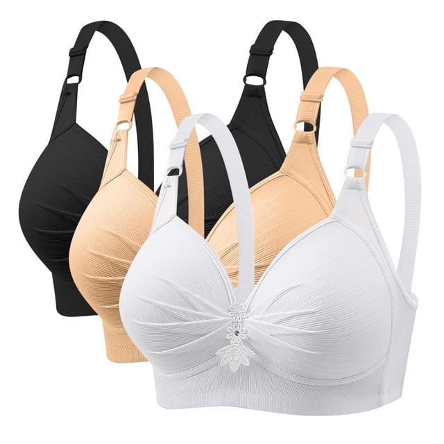Huvoen Sports Bras 3pc Woman's Printing Gathered Together Large Size Daily Bra Underwear No Rims Multicolor s
