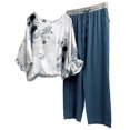 thumbnail image 1 of Chemise à Manches Longues pour Femmes Imprimé Col Rond Pull à Manches Longues + Pantalon Ensemble Hauts à Manches Longues pour Femmes Pantalons d'Été Légers pour Femmes, 1 of 8