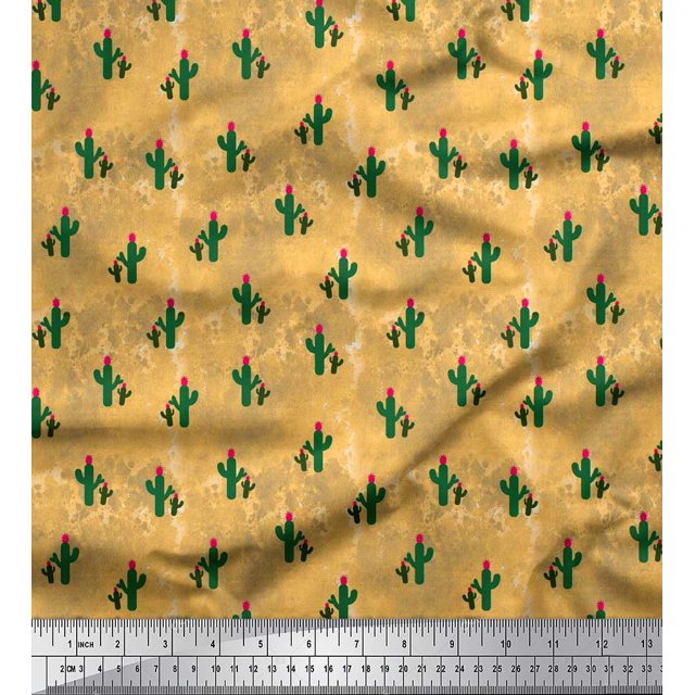Soimoi Poly Georgette Fabric Cactus Tree Print Sewing Fabric Yard 42 Inch Wide