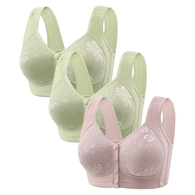 Diufon 3 Pack Wide Strap Bra for Women Everyday Front Closure Wireless Full Coverage Bras Soft Breathable Bra