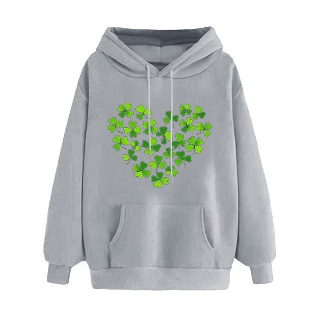 Plebaso Chandails en Molleton à Capuche pour Femmes pour la Saint-Patrick, Manches Longues, Imprimé Trèfle