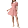 thumbnail image 2 of INSPIRE CHIC Women's Button Down Contrast Peter Pan Collar Lace up Dress XL Pink, 2 of 6