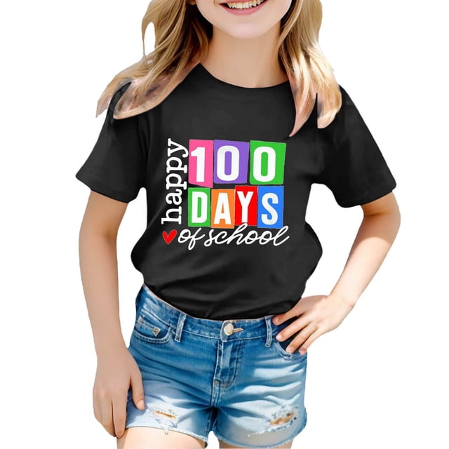 HNMKIU T-Shirt Décontracté à Manches Courtes pour Filles, Imprimé Tendance, Col Rond, Confortable et Ample pour un Usage Quotidien