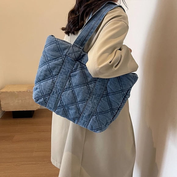 Denim Designer Handbag for Women Retro Quilted Shoulder Bag Trend Cotton Down Padded Top Handle Bag Tote Shopper Bag Women's Bag