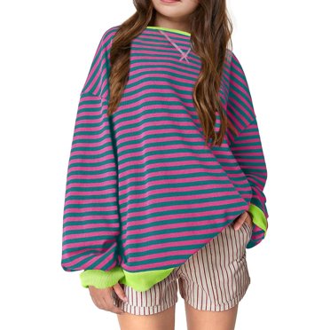 Kcodviy Kids Girls Pullover Striped Boys Sweaters Hoodies Color Block Crew Neck Teens Hoodies Boys Long Sleeve Shirt Casual Boys Zip Cardigan Loose Sweatshirt Classic Sweater Tops
