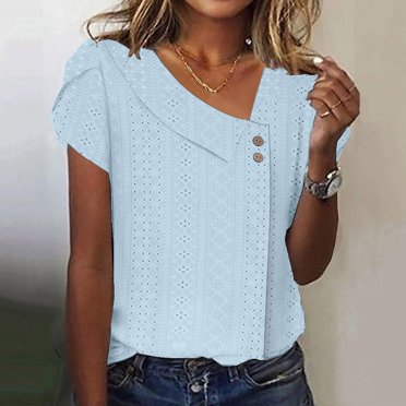 asjyhkr T-Shirts d'Été pour Femmes à Manches Courtes, Col en V, Décontractés, Coupe Ample, Couleur Unie, Légers
