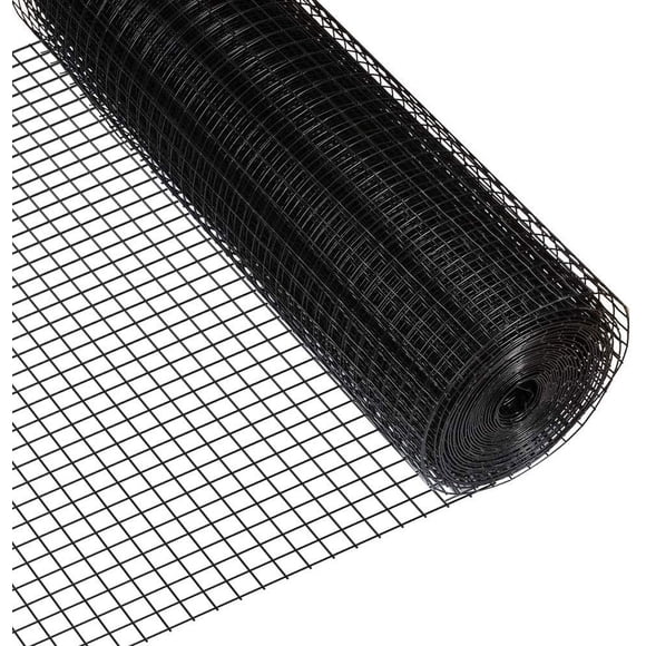 Fencer Wire 16 Gauge Black Vinyl Coated Welded Wire Mesh Size 1 inch by 1 inch for Home and Garden Fence and Pet Enclosures Protect Chickens Rabbits and Farmed Animals (e. 5 ft. x 50 ft.)