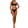 thumbnail image 1 of Women's 2 Piece Ribbed Bikini Sets, Adjustable Spaghetti Straps Sports Swimwear Bathing Suits Black S, 1 of 5