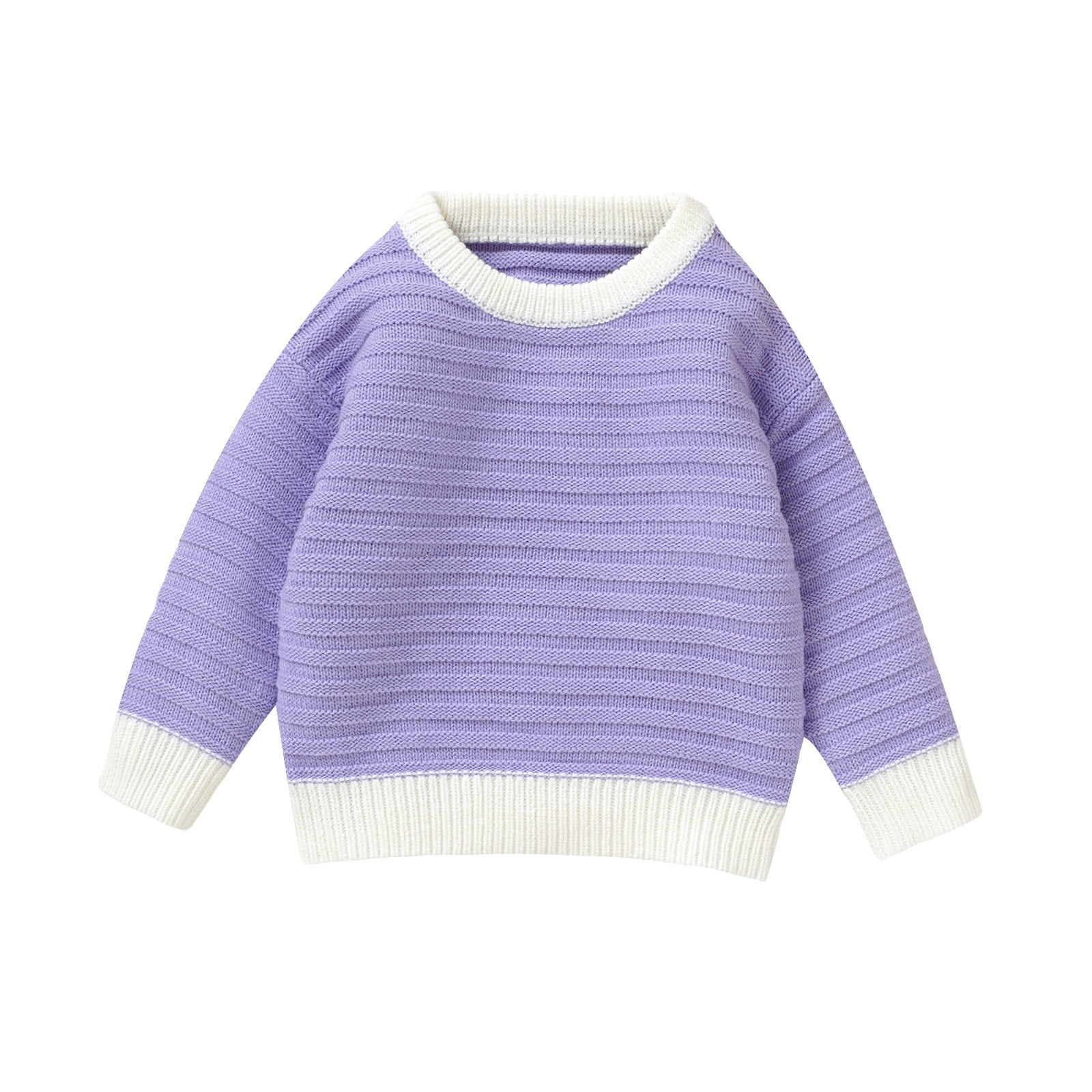 MIASHUI Chandails pour Tout-Petits Garçons Filles Col Rond Manches Longues Chandail Uni Tricoté, Violet, 12-18 Mois