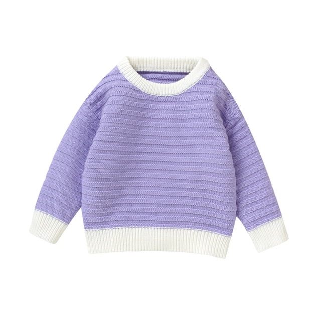 MIASHUI Chandails pour Tout-Petits Garçons Filles Col Rond Manches Longues Chandail Uni Tricoté, Violet, 12-18 Mois