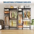 thumbnail image 4 of Heavy Duty Metal Garment Organizer Rack – Freestanding Storage Shelf with Adjustable Shelves & Hanging Rods – 1000 lbs Capacity for Closet, Wardrobe, or Dorm – Portable Steel Clothing Rack, Black, 4 of 7