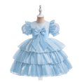 thumbnail image 2 of Penkiiy Robe de Fête d'Anniversaire Longue pour Tout-Petites Filles en Tulle Filet avec Nœud et Volants 3-4 Ans Bleu, 2 of 9