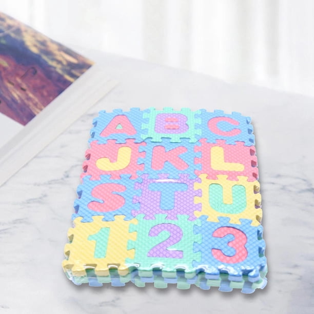 Tapis de Jeu Casse-Tête en Mousse EVA Douce 36 Pcs 12x12cm, Chiffres & Lettres Jouets de Protection de l'Environnement pour Bébés Enfants
