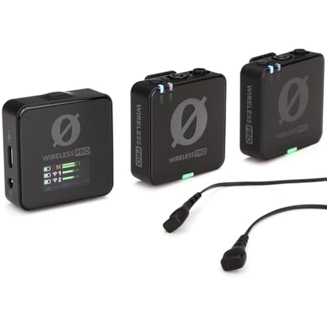 RODE Wireless PRO Système de Microphone Sans Fil Compact avec Deux Émetteurs, un Récepteur et Deux microphones Lavalier. Comprend un Étui de Recharge Intelligent et des Fonctionnalités comme l'Enregistrement Flottant 32 Bits à Bord, la Synchronisation du Code Temporel et la Technologie GainAssist pour un audio de Haute Qualité. Idéal pour la Réalisation de Films, la Création de Contenu et les Configurations d'Équipement DJ, avec Compatibilité Universelle pour Appareils Photo, Téléphones Intelligents et Ordinateurs.