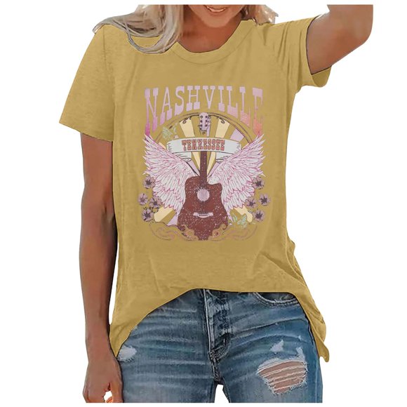 Country Music Shirt For Women Vintage Tennessee Graphic Tshirts Rodeo Western Short Sleeve Tee Tops Spandex T Shirts Long Sleeve Layering T Long Sleeved Shirt Long Sleeve Shirts for Tall Women Long