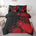 thumbnail image 1 of YST Aztec Dahlia Comforter Set, 7-Piece, Lotus Flower Theme, Full Size, Reversible Red Black Floral, 1 of 5