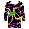 thumbnail image 5 of Outfmvch Chemises Mardi Gras pour Femmes, Manches 3/4 Hauts pour Femmes, Tenue Mardi Gras pour Femmes, Blouses pour Femmes, Hauts d'Entraînement pour Femmes, Tunique Graphique de Carnaval Manches 3/4 Col Rond Blouse Grise TG, 5 of 5