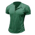 thumbnail image 1 of Dvkptbk Hommes Manches Courtes Uni Décontracté Mode Col Rond Chandail Boutons T-Shirt Blouse en Liquidation, 1 of 4