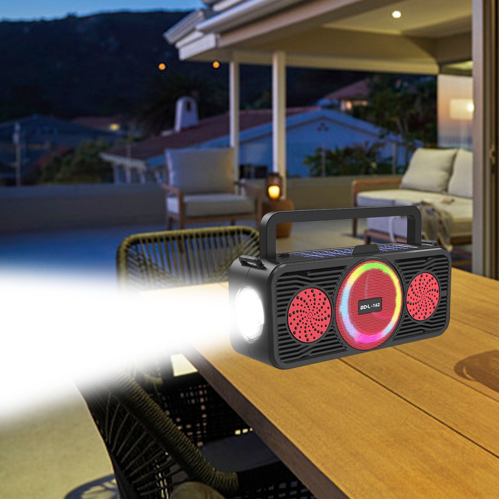 TopLLC Solar Portable Bluetooth Speaker, Wireless Speakers With Booming Bass, FM Radio, LED Colorful Lights, Speaker For Home, Outdoor, Party, Camping, Travel on Clearance