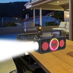 Birdeem Haut-parleurs Bluetooth sans fil, haut-parleur Bluetooth portable solaire, haut haut-lieux sans fil avec boom, radio Fm, lumières LED colorées, haut de page pour la maison, plein air, fête, camping, voyage