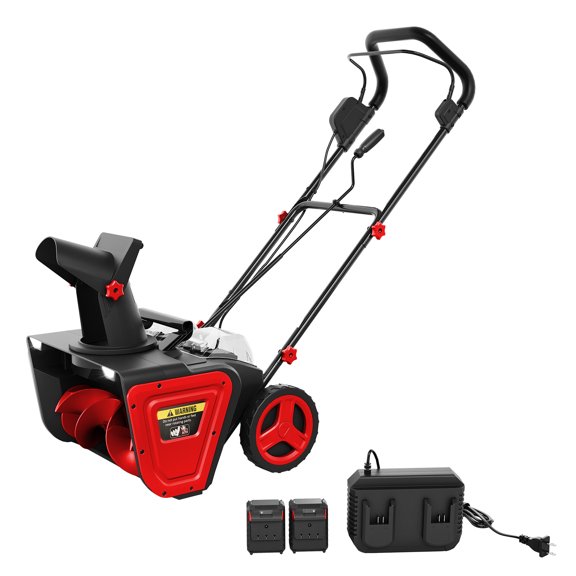 Yiwa Cordless 20V Snow Blower, 20" Wide Clearing Path, 12" Snow Depth, Comes with Two 20V Batteries, Charger, 180° Rotating Chute, Dual LED Lights for Patio, Driveway, and Sidewalk