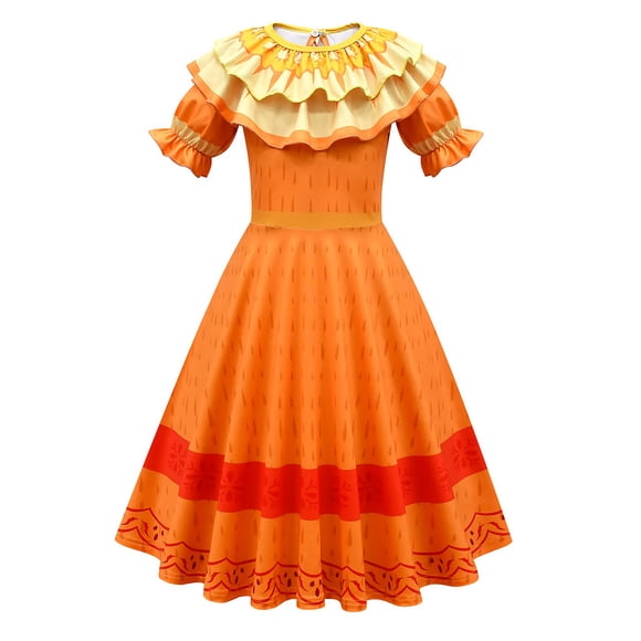 HAWEE Flower Girls Mirabel/Pepa/Dolores/Luisa/Isabela Dress Encanto Cosplay Costume Princess Dresses Flared Sleeves A-Line Swing Birthday Party Skirt