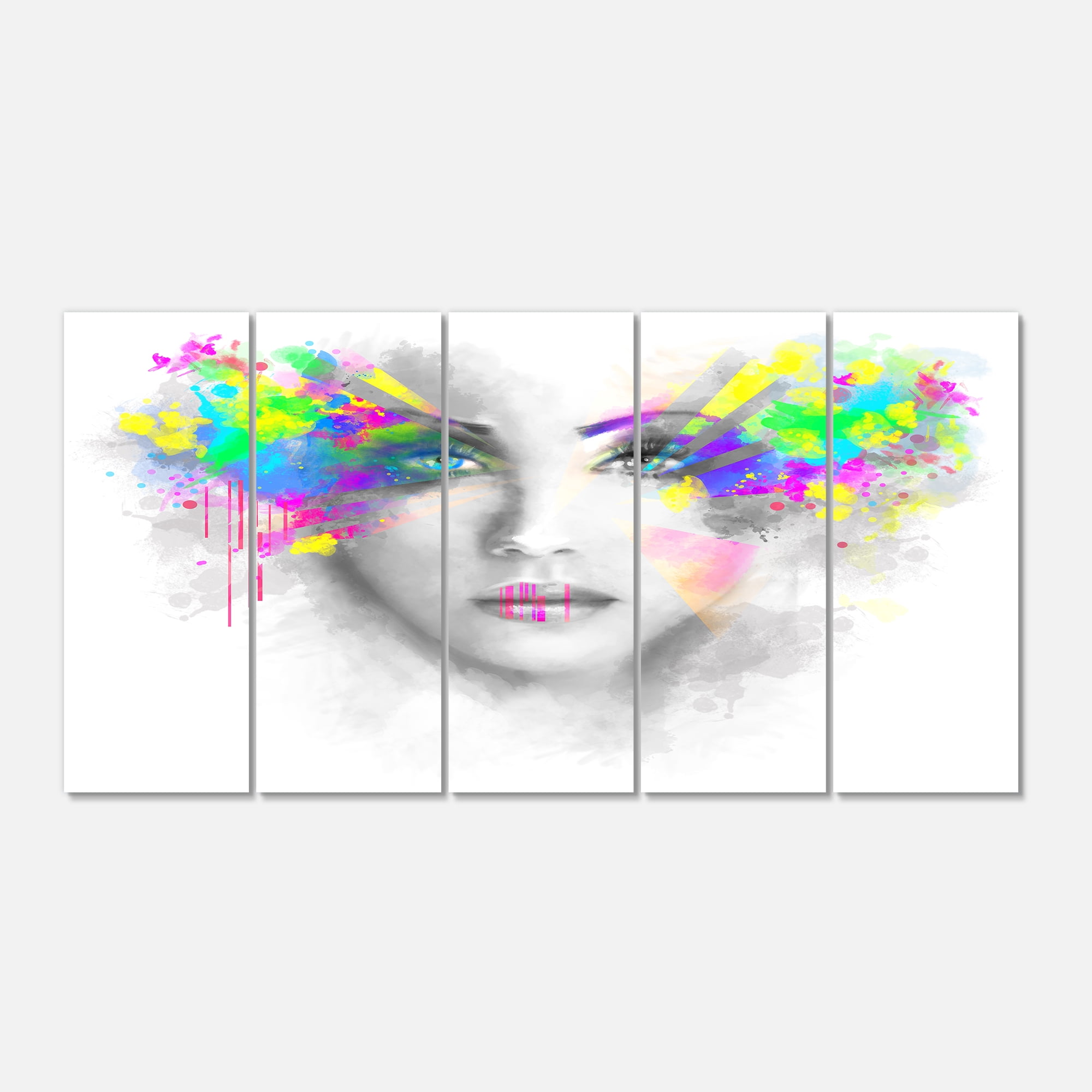 Design Art Gray Woman with Green Flowers Canvas Print