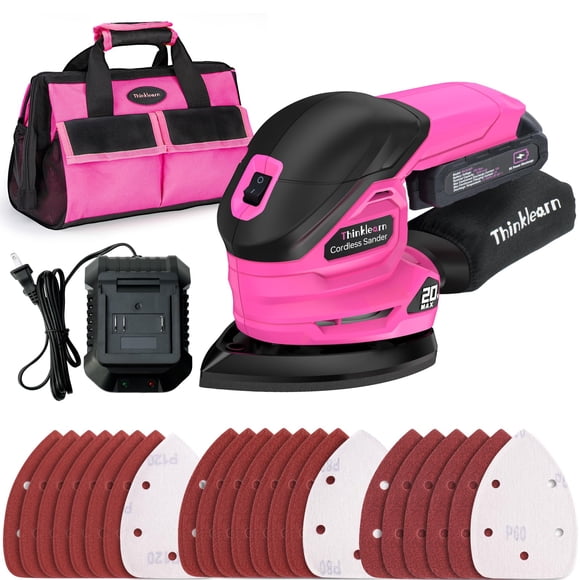 Cordless Detail Sander - 20V Electric Hand Sander with 22Pcs Sandpapers, 12000 RPM Mouse Sander with Dust Bag, Compact Palm Sander Tool for Woodworking, 2.0Ah Batter