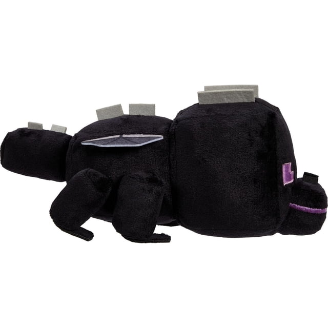 Minecraft Ender Dragon Personnage en Peluche, Poupée Douce de Collection de 8 Pouces Inspirée du Jeu Vidéo, Montrée sur le Côté avec Tissu en Peluche Noir, Yeux Brodés Violet Pixélisés, Pointes en Feutre Grises au Dos et Jambes Blocées, Convient aux Enfants et aux Collectionneurs de 3 Ans et Plus.
