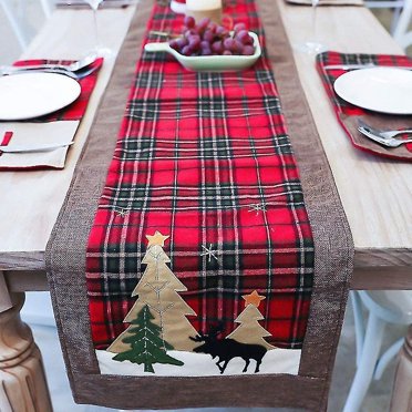 Christmas Table Runner Tree And Deer Table Runner For Family Christmas Holiday Table Christmas Dinner Party Table Setting