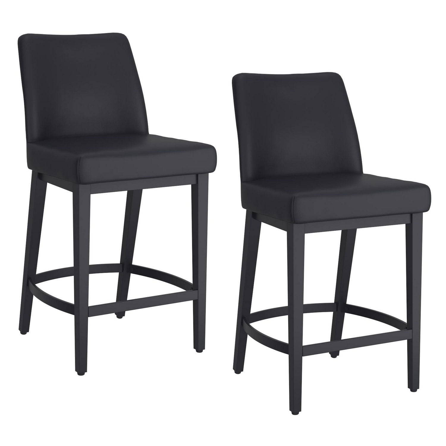 Tabouret de comptoir moderne de 26 po en similicuir et en métal, ensemble de 2 – noir