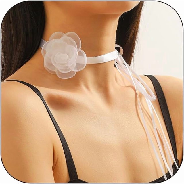 LinYooLi Collier Ras du Cou Fleuri pour Femmes Collier Gothique Floral à Lacets Collier Rose Long Collier en Velours pour Mariage Fête d'Été