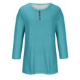thumbnail image 4 of Yuyuzo Womens 3/4 Sleeve Tops Basic Button Crew Neck Solid Color Loose Fitted Tunics Tee Blouses, 4 of 5