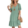 thumbnail image 4 of Soldes du Printemps 2024!Hontri Robes pour Femmes Robe d'Été Robes en Lin pour Femmes Robe T-Shirt Décontractée Manches Courtes Col en V Robe Midi Ligne A Vert Menthe,TG, 4 of 7