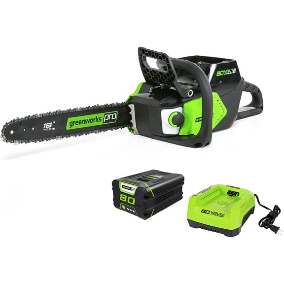 Greenworks 80V 16 Pouces Scie à Chaîne Sans Fil Sans Balais (Idéal pour l'Abattage d'Arbres, l'Élagage, la Taille et le Bois de Chauffage / 75+ Outils Compatibles), Batterie 2,0ah et Chargeur Inclus
